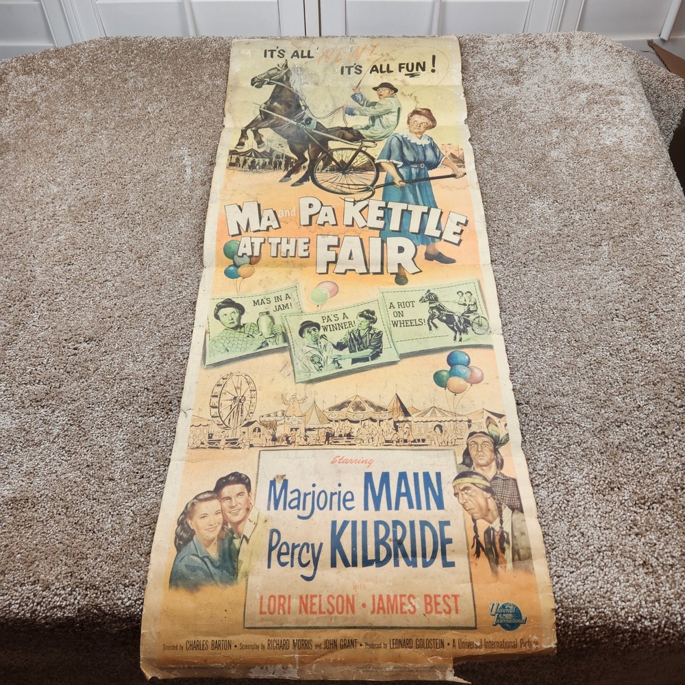 Vintage 1952 Ma and Pa Kettle at the Fair Movie Poster Original 14x35 Universal